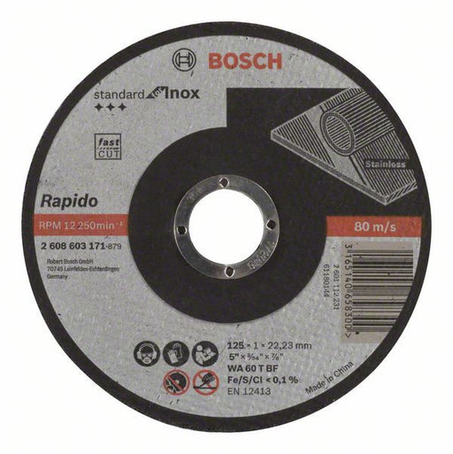 Bosch rezna ploča ravna Standard for Inox - Rapido WA 60 T BF, 125 mm, 22,23 mm, 1,0 mm - 2608603171 Pribor BOSCH BOSCH-2608603171 Madras doo Beograd