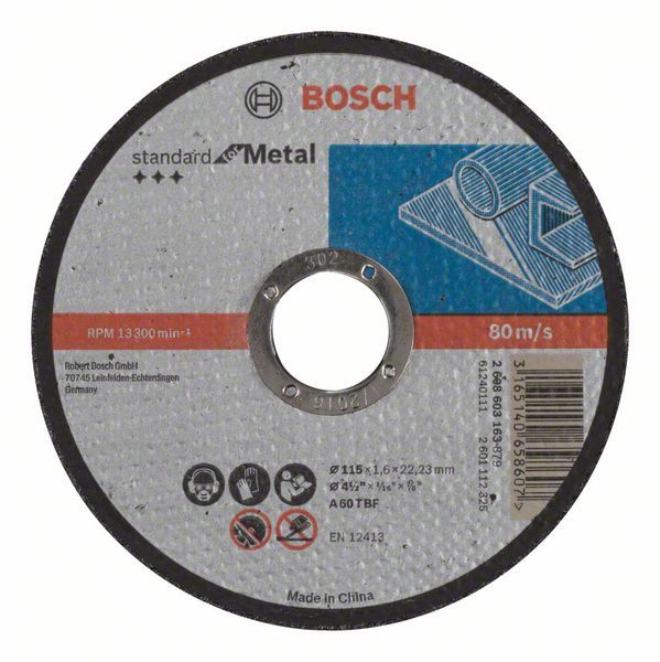 Bosch rezna ploča ravna Standard for Metal A 60 T BF, 115 mm, 22,23 mm, 1,6 mm - 2608603163 Pribor BOSCH BOSCH-2608603163 Madras doo Beograd