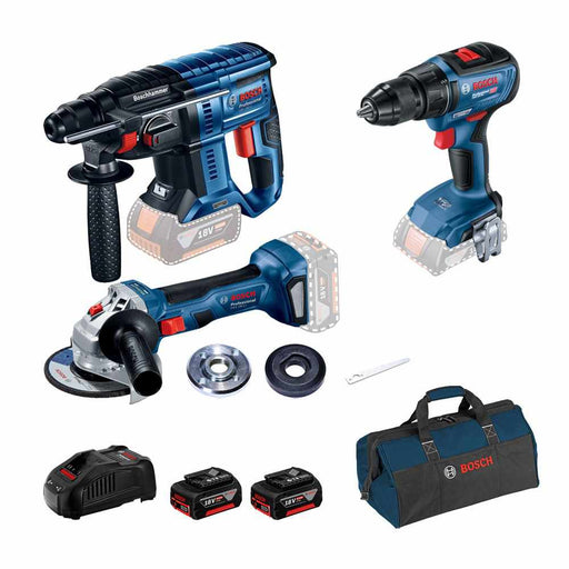 Bosch set aku alata: GBH 180-Li+GSR 18V-50+GWS 180 Li+2x 18V 5,0 Ah+GAL 1880 CV i torba za alat (0615990M32) Aku set alata BOSCH BOSCH-0615990M32 Madras doo Beograd