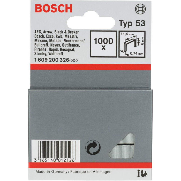 Bosch spajalica od tanke žice tip 53 11,4 x 0,74 x 6 mm 1000kom - 1609200326 Spajalica BOSCH BOSCH-1609200326 Madras doo Beograd