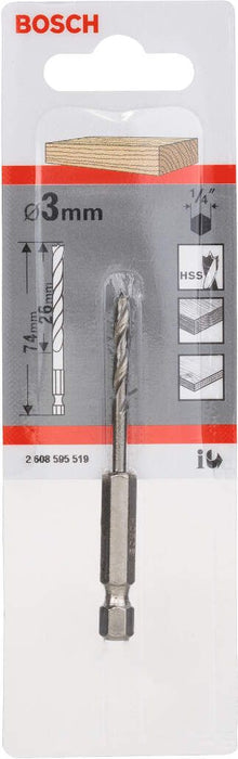 Bosch spiralna burgija za drvo, 1/4" šestostrana drška 3 x 33 x 74 mm - 2608595519 Burgija za drvo BOSCH BOSCH-2608595519 Madras doo Beograd