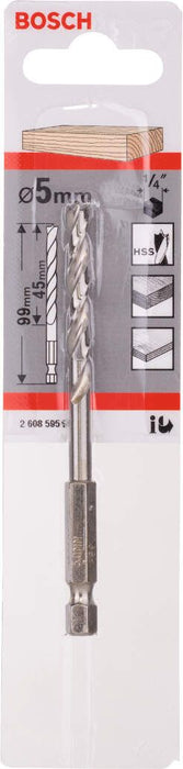 Bosch spiralna burgija za drvo, 1/4" šestostrana drška 5 x 52 x 99 mm - 2608595521 Burgija za drvo BOSCH BOSCH-2608595521 Madras doo Beograd