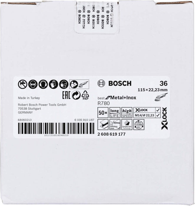 Bosch X-LOCK vlaknasta ploča, 115 mm, G36, zvezdasta rupa, R780 Best for Metal + Inox - 2608619177 Vlaknasta ploča BOSCH BOSCH-2608619177 Madras doo Beograd