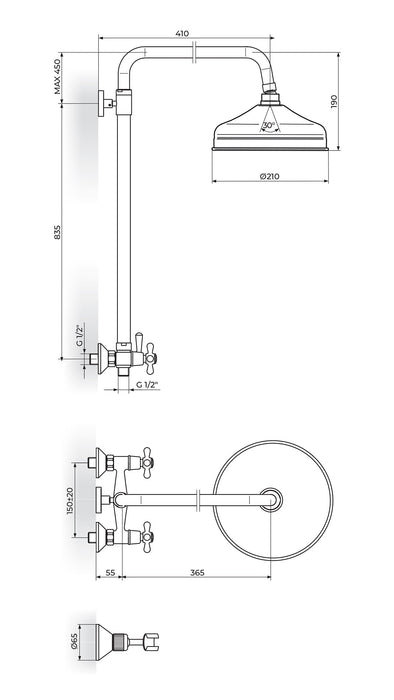 BRONTEE ZLATNA BATERIJA USPONSKA ZA TUŠ KABINU ROSAN NB10251 Baterije sa usponskim tušem Rosan NB10251 Madras doo Beograd