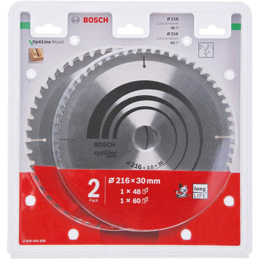 Dvodelni set listova kružne testere za drvo Optiline Wood 216mm; 48T i 60T - 2608644659 Pribor BOSCH BOSCH-2608644659 Madras doo Beograd