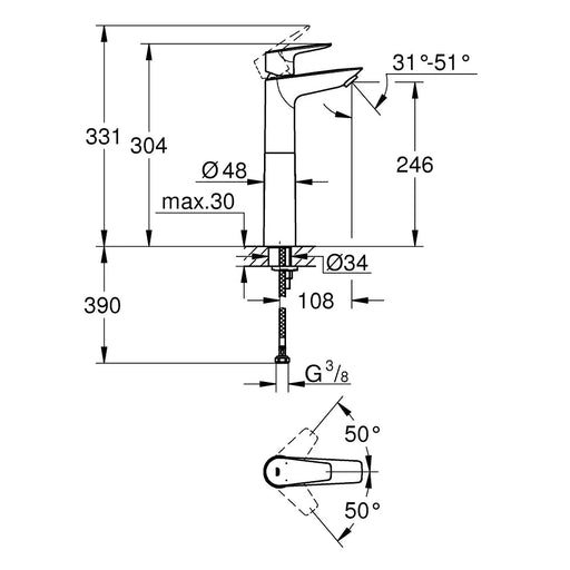 GROHE BAUEDGE BATERIJA ZA LAVABOO XL 23761001 Baterije za lavabo Grohe 23761001 Madras doo Beograd