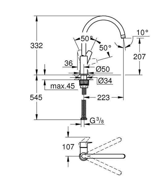 GROHE BAUEDGE CHROME BATERIJA ZA SUDOPERU 31367001 Baterije za sudoperu Grohe 31367001 Madras doo Beograd