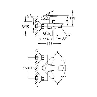 GROHE BAUEDGE CHROME BATERIJA ZA TUS SA IZLIVOM 23604001 Baterije za kadu Grohe 23604001 Madras doo Beograd