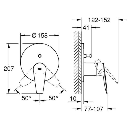 GROHE UGRADNA BAUEDGE BATERIJA ZA TUS SA PREBACIVACEM 24162001 Ugradne baterije Grohe 24162001 Madras doo Beograd