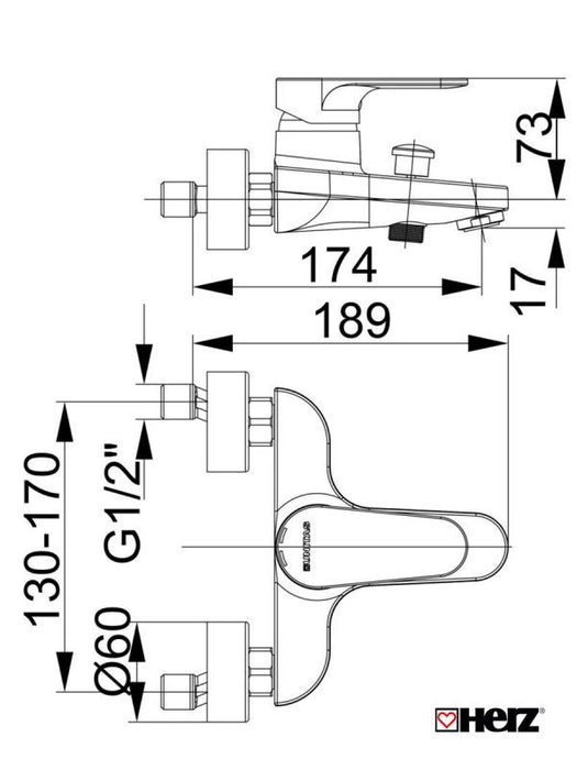 HERZ Infinity i30 baterija za kadu sa izlivom i ručnim tušem 00302 Baterije za kadu HERZ Madras doo Beograd
