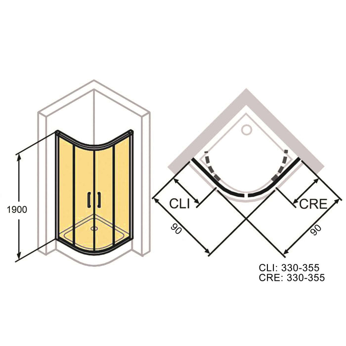 HUPPE TUS KABINA POLUKRUZNA R 90 1900CM VISINE TUS KABINA Huppe C206.807.322 Madras doo Beograd