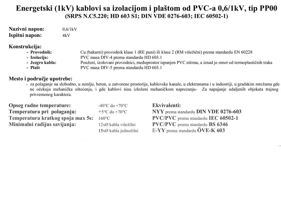 KABL PP00 5x1,5 - protivpožarni Elektromaterijal Madras doo Beograd Madras doo Beograd