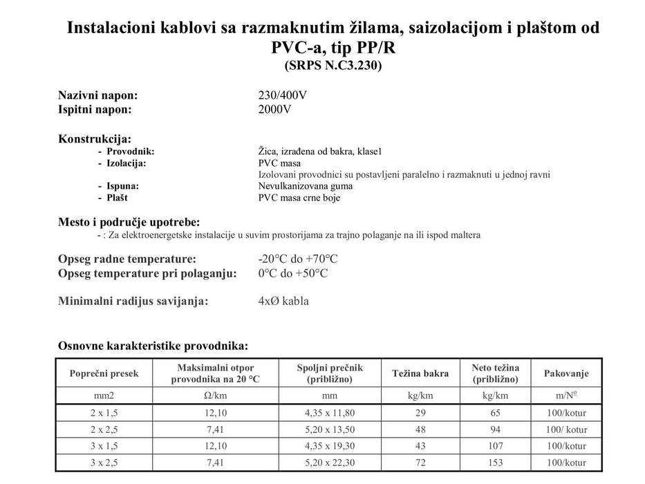 Kabl PP/R 2 x 1,5 Kablovi Madras doo Beograd Madras doo Beograd