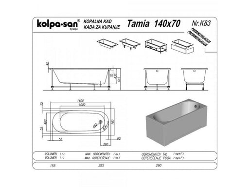 KADA AKRILNA 140X70 TAMIA – KOLPA SAN 752910 Kade Kolpa san Madras doo Beograd