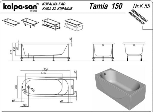 KADA AKRILNA 150X70 TAMIA – KOLPA SAN Kade Kolpa san 0113901000 Madras doo Beograd