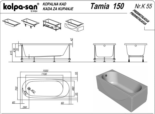 KADA AKRILNA 150X70 TAMIA – KOLPA SAN Kade Kolpa san 0113901000 Madras doo Beograd