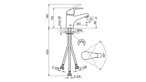 KING BATERIJA ZA LAVABO SA 3 CREVA J301003 ROSAN Baterije Rosan J301003 Madras doo Beograd