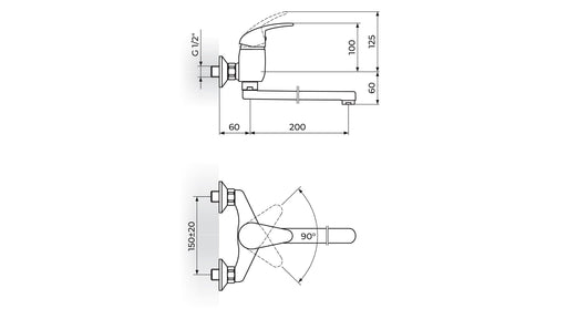 KING BATERIJA ZA SUDOPERU ILI LAVABO ZIDNA 200mm J321020 ROSAN Baterije Rosan J321020 Madras doo Beograd