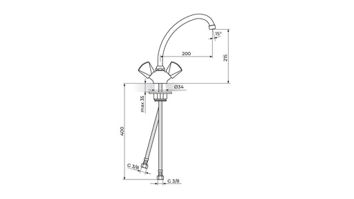 KLASIK BATERIJA ZA SUDOPERU 200mm 2 CREVA K23020 ROSAN Baterije Rosan K23020 Madras doo Beograd