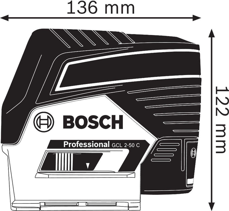 Kombinovani laser Bosch GCL 2-50 C Solo; bez baterija i punjača; sa nosečem sa štipaljkom; L-Boxx (0601066G08) Linijski laser 180° kombinovani BOSCH BOSCH-0601066G08 Madras doo Beograd