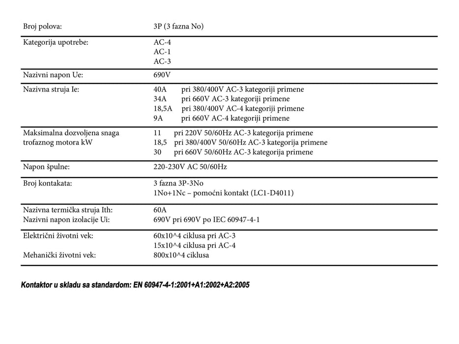 KONTAKTOR B 40 LC1-D4011 Elektromaterijal MakTrade Madras doo Beograd