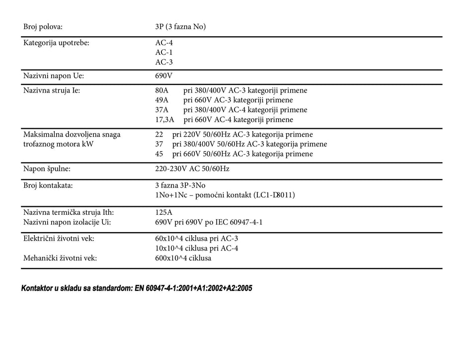 KONTAKTOR B 80 LC1-D8011 Rasveta MakTrade Madras doo Beograd