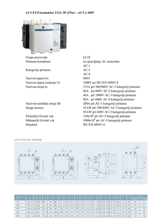 KONTAKTOR B LC1-F 115A 3P AC 220V Elektromaterijal MakTrade Madras doo Beograd