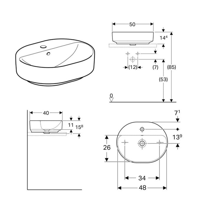 LAVABO NADGRADNI NA RAVNU PLOČU ELIPSA 500X400 GEBERIT 500.775.01.2 Lavaboi Geberit Madras doo Beograd