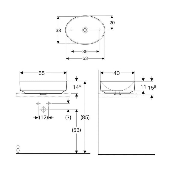 LAVABO NADGRADNI NA RAVNU PLOČU OVALNI 550X400 GEBERIT 500.771.01.2 Lavaboi Geberit Madras doo Beograd