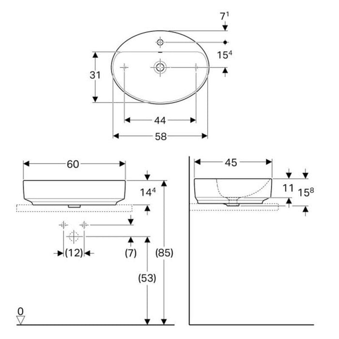 LAVABO NADGRADNI NA RAVNU PLOČU OVALNI 600X450 GEBERIT 500.772.01.2 Lavaboi Geberit Madras doo Beograd