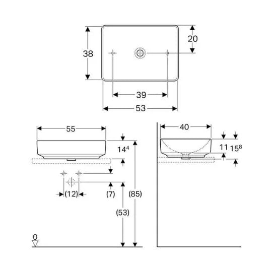 LAVABO NADGRADNI NA RAVNU PLOČU PRAVOUGAONI 550X400 GEBERIT 500.779.01.2 Lavaboi Geberit Madras doo Beograd