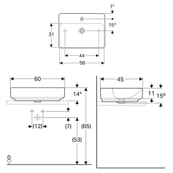 LAVABO NADGRADNI NA RAVNU PLOČU PRAVOUGAONI 600X450 GEBERIT 500.781.01.2 Lavaboi Geberit Madras doo Beograd