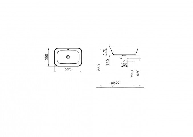 Lavabo nadgradni VITRA GEO 59,5x39,5cm sa prelivom (7425B003-0012) Lavaboi Vitra 7425B003-0012 Madras doo Beograd