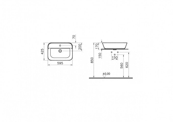 Lavabo nadgradni VITRA Geo 59,5x42,5cm bez preliva sa otvorom za slavinu (7426B003-0041) Lavaboi Vitra 7426B003-0041 Madras doo Beograd