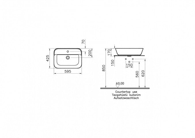 Lavabo nadgradni VITRA Geo 60cm zdelasti sa prelivom sa otvorom za slavinu (7426B003-0001) Lavaboi Vitra 7426B003-0001 Madras doo Beograd