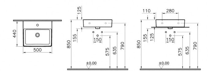 Lavabo nadgradni VITRA NUO 50x44cm new sa prelivom sa otvorom za slavinu (7431B003-0001) Lavaboi Vitra 7431B003-0001 Madras doo Beograd