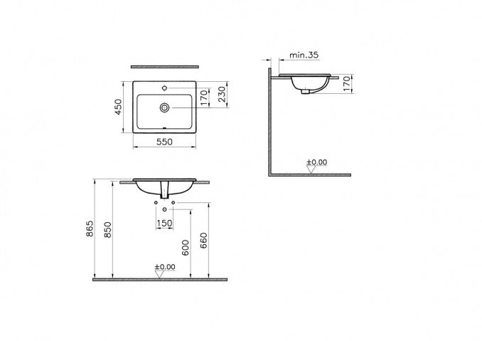 Lavabo ugradni VITRA S20 55x45cm (5465B003-0001) Lavaboi Vitra 5465B003-0001 Madras doo Beograd