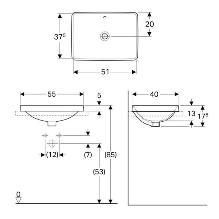 LAVABO VARIFORM UGRADNI PRAVOUGAONI 550X400 GEBERIT 500.736.01.2 Lavaboi Geberit Madras doo Beograd