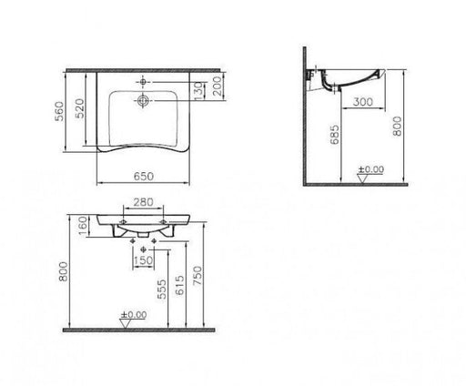 Lavabo VITRA 65x56cm bez preliva za posebne potrebe (5291B003-0041) Artikli za osobe sa posebnim potrebama Vitra 5291B003-0041 Madras doo Beograd