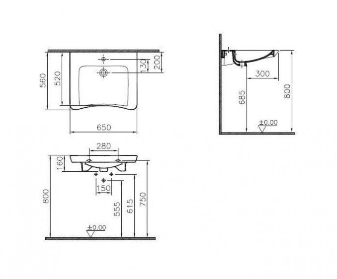 Lavabo VITRA 65x56cm bez preliva za posebne potrebe (5291B003-0041) Artikli za osobe sa posebnim potrebama Vitra 5291B003-0041 Madras doo Beograd