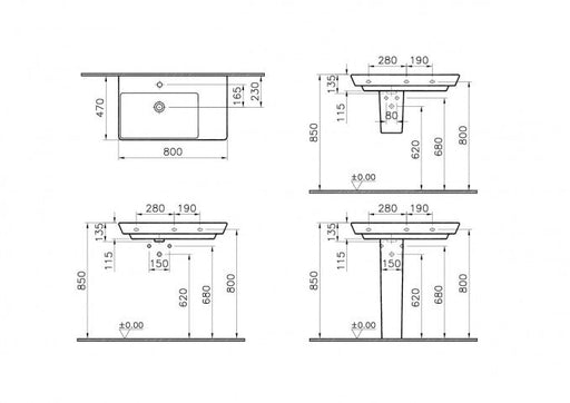 Lavabo VITRA T4 80x47cm asimetrični (4453B003-0001) Lavaboi Vitra 4453B003-0001 Madras doo Beograd