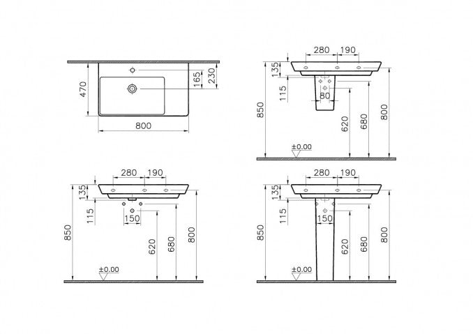 Lavabo VITRA T4 80x47cm asimetrični (4453B003-0001) Lavaboi Vitra 4453B003-0001 Madras doo Beograd