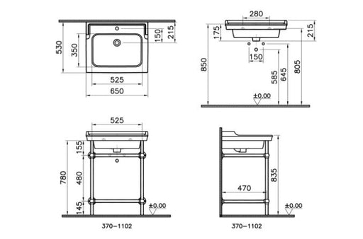 Lavabo VITRA VALARTE 65cm sa prelivom sa metalnim stalkom (7801B003-6171) Lavaboi Vitra 7801B003-6171 Madras doo Beograd