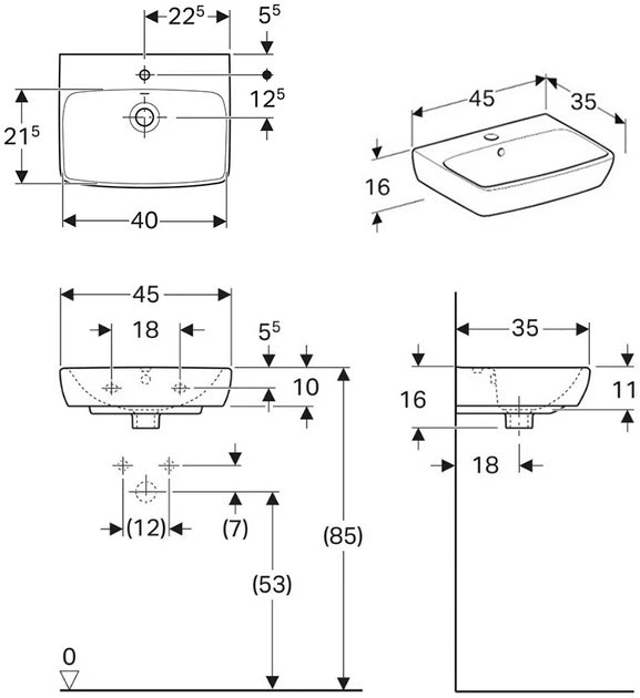 LAVABO ZIDNI SELNOVA SQUARE 450X350 GEBERIT 500.322.01.7 Lavaboi Geberit Madras doo Beograd