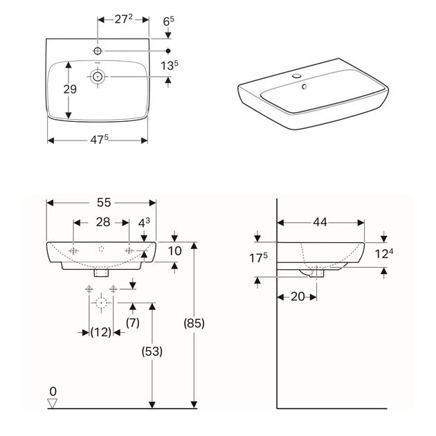 LAVABO ZIDNI SELNOVA SQUARE 550X440 GEBERIT 500.290.01.7 Lavaboi Geberit 500.290.01.7 Madras doo Beograd