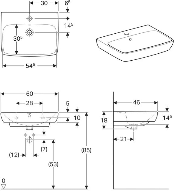 LAVABO ZIDNI SELNOVA SQUARE 600X460 GEBERIT 500.300.01.7 Lavaboi Geberit 500.300.01.7 Madras doo Beograd