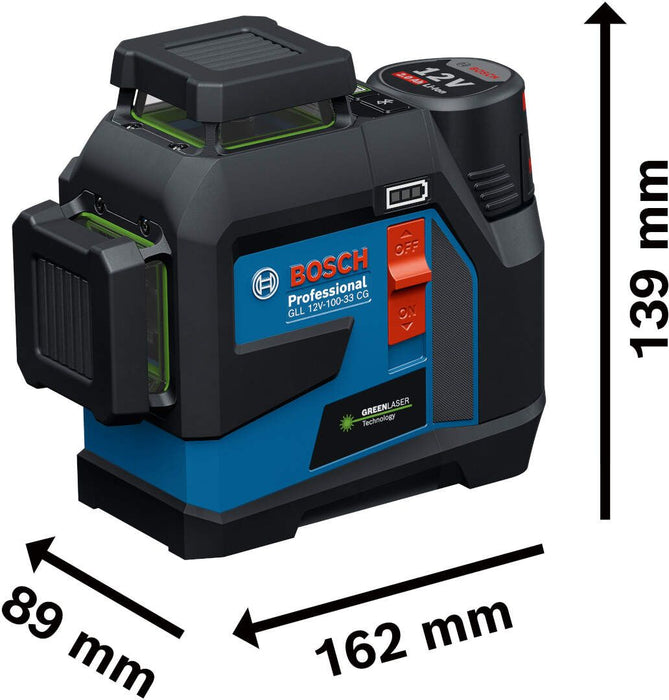 Linijski laser Bosch GLL 12V-100-33 CG 100m sa nosačem + akumulator 12V 2,0Ah + punjač + L-BOXX 136 (0601065401) Linijski laser 360° BOSCH Madras doo Beograd