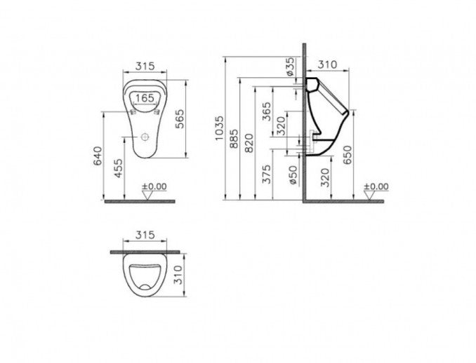 Pisoar VITRA ARKITEKT sa unutrašnjim dovodom (komplet set) (6201B003-0199) Pisoari Vitra 6201B003-0199 Madras doo Beograd