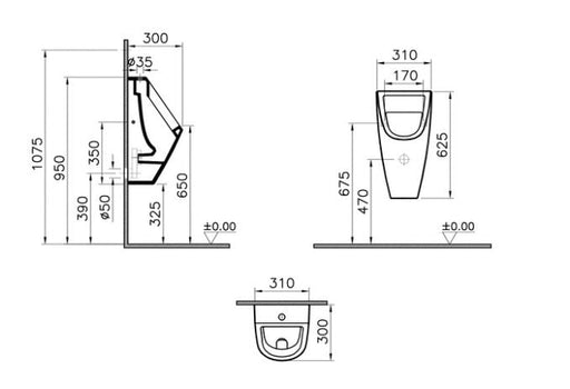 Pisoar VITRA S20 sa spoljašnjim dovodom (komplet set) (5462B003-1069) Pisoari Vitra 5462B003-1069 Madras doo Beograd