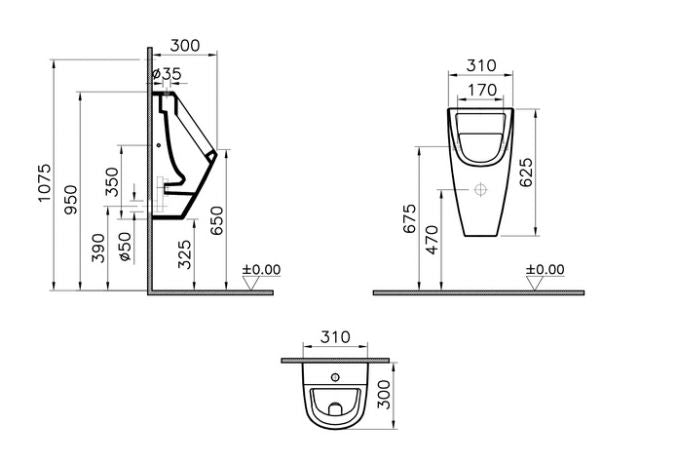 Pisoar VITRA S20 sa spoljašnjim dovodom (komplet set) (5462B003-1069) Pisoari Vitra 5462B003-1069 Madras doo Beograd